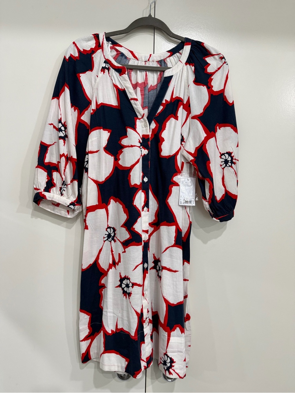 Sonoma Navy, White & Red Floral Button-Front Dress NEW